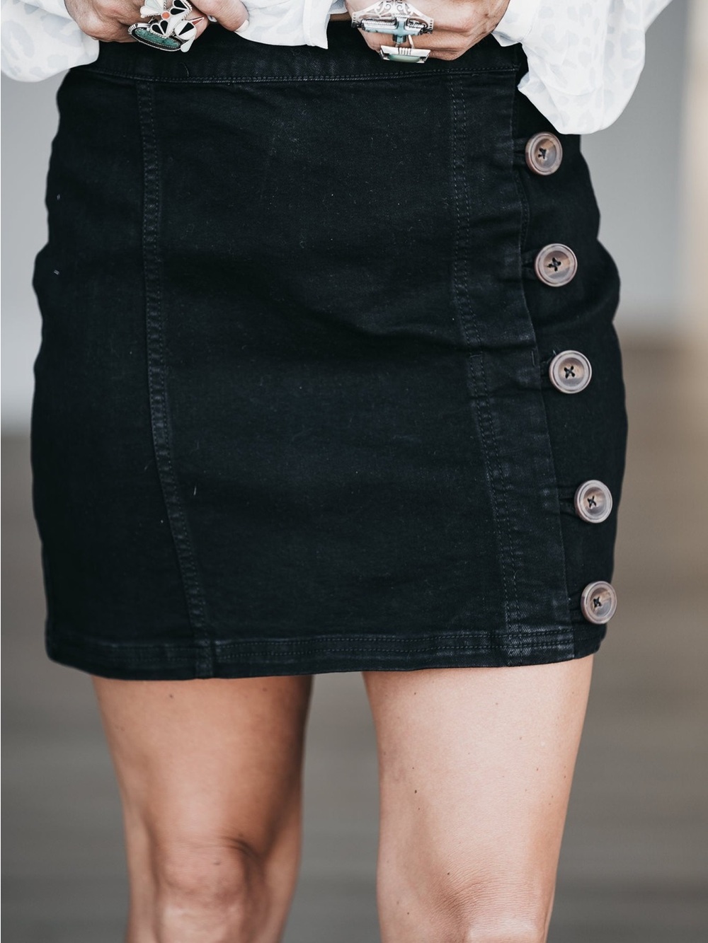Wishlist Black Side-Button Denim Mini Skirt